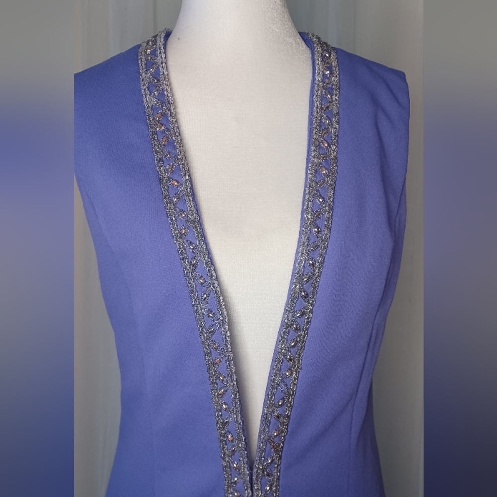 Vintage Low V Purple Mini Dress With Silver Beaded Trim